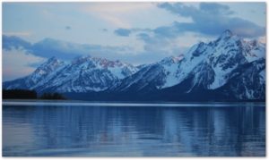 Looking West: The Grand Teton Mountain Range as viewed from the north side of Jackson Lake.
